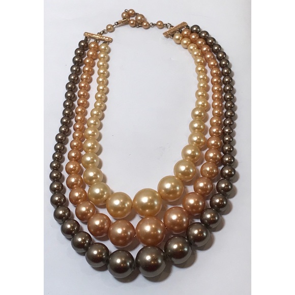 Hong Kong Jewelry - VTG Triple Strand Acrylic Pearl Necklace Hong Kong
